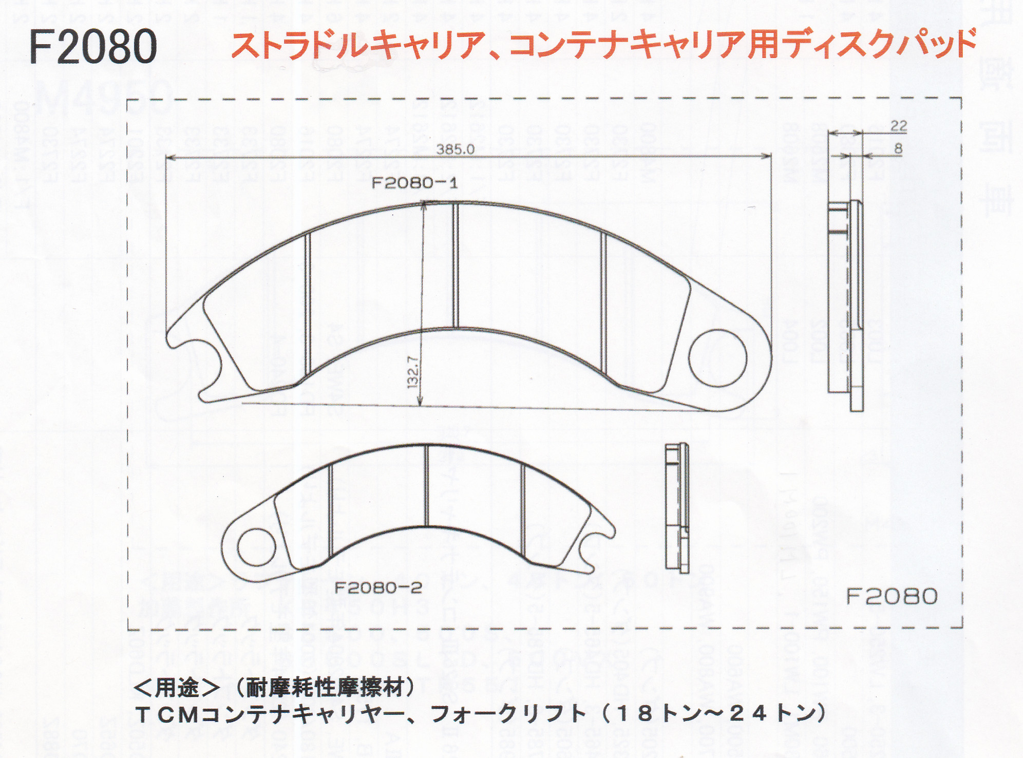 ストラドルキャリア、コンテナキャリア用 ディスクパッド 2枚入り F2080